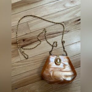 Vintage Lucite Gold Toned Chain Clutch